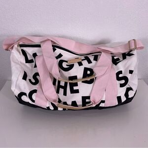 NWOT Benefit Cosmetics White & Black Logo Print Small Duffle Bag